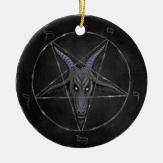 Baphomet Black en Grijze ronde sierbloem Keramisch Ornament (Voorkant)