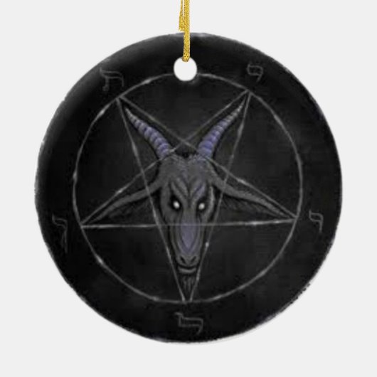 Baphomet Black en Grijze ronde sierbloem Keramisch Ornament (Achterkant)