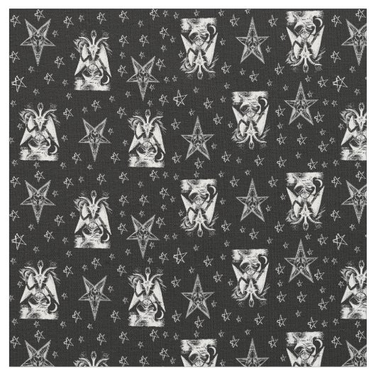 Baphomet Bone Pentagrams occult Gothic Fabric Stof (Close Up)