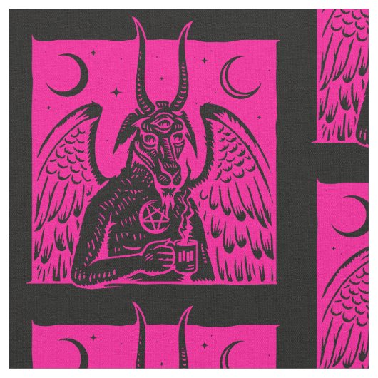 Baphomet Pentagram Moon Coffee Demon Hot Pink Stof (Close Up)