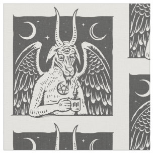 Baphomet Pentagram Moon Coffee Demon White Stof
