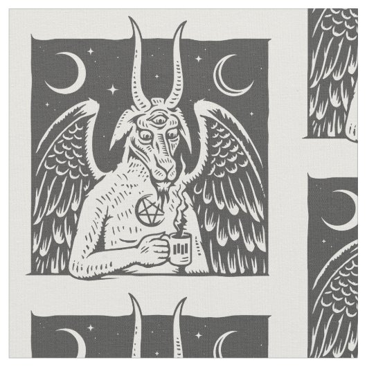 Baphomet Pentagram Moon Coffee Demon White Stof (Close Up)