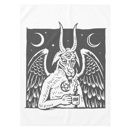 Baphomet Pentagram Moon Coffee Demon White Tafelkleed (Voorkant)