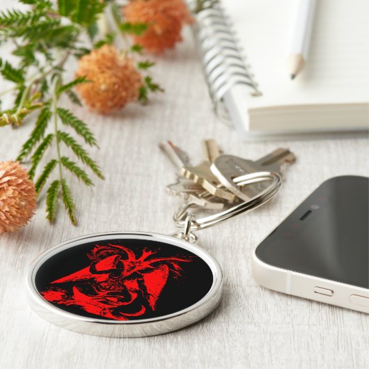 Baphomet Red Silver Sleutelhanger (Zijkant)