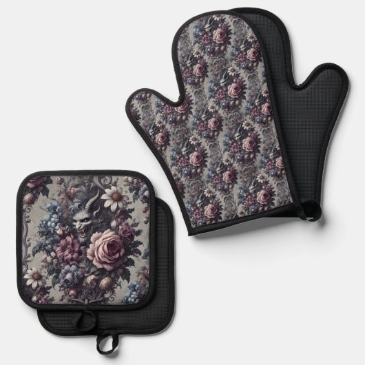 Baphomet’s Boeket – Gotisch Victoriaans Ovenwant & Pannenlap Set (Voorkant / Achterkant)