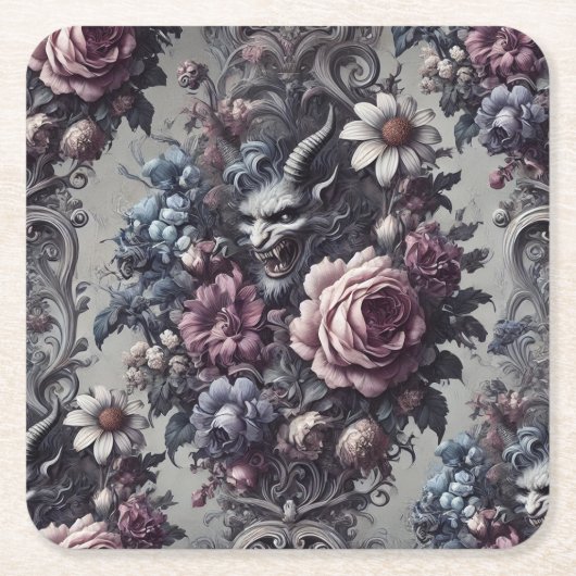 Baphomet’s Bouquet – Gotische Bloemen Kartonnen Onderzetters (Voorkant)