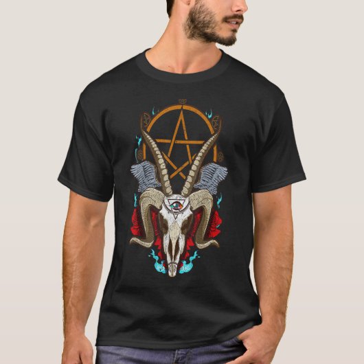 Baphomet Satanic Goat Ram Head Lucifer Eye Hwe T-shirt (Voorkant)