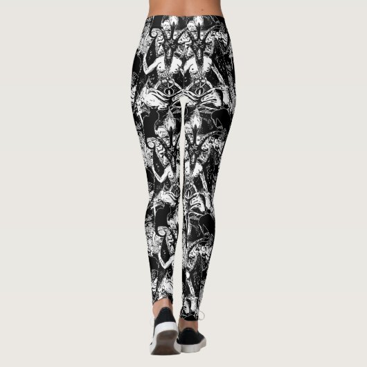 Baphomet Satanic Zwart-wit Gotische Duivel Leggings (Achterkant)