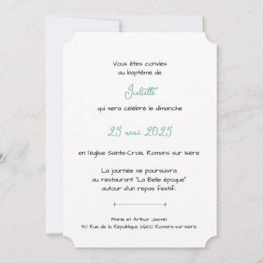 Baptême Colomba Kaart (Achterkant)