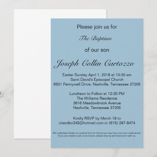 Baptisim Invite Kaart (Voorkant / Achterkant)