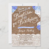 Baptism 1st Birthday Invites, Blue White Florals Kaart (Voorkant)