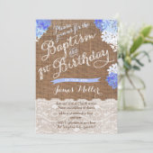 Baptism 1st Birthday Invites, Blue White Florals Kaart (Staand voorkant)