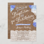 Baptism 1st Birthday Invites, Blue White Florals Kaart (Voorkant / Achterkant)