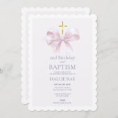 Baptism and 2nd Birthday Modern Pink Bow Kaart (Voorkant / Achterkant)