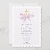 Baptism and 2nd Birthday Modern Pink Bow Kaart (Voorkant)