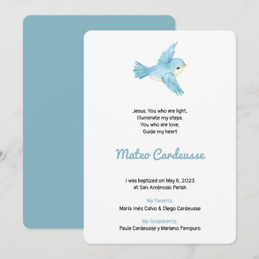 Baptism and baptismal card aankondiging (Voorkant / Achterkant)