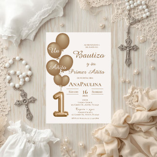 Baptism and first year invitation in Spanish Kaart