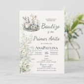 Baptism and first year invitation in Spanish Kaart (Staand voorkant)