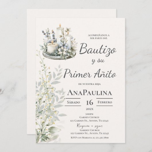 Baptism and first year invitation in Spanish Kaart (Voorkant / Achterkant)