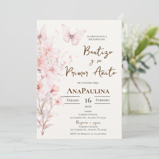 Baptism and first year invitation in Spanish Kaart (Staand voorkant)