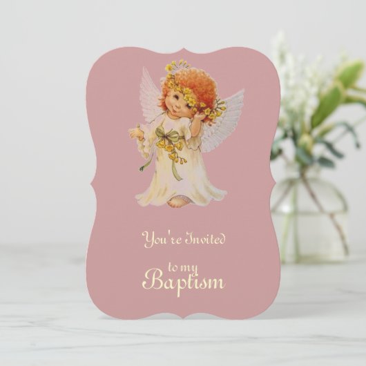 Baptism Angel met vleugels en bloemkroon Kaart (Staand voorkant)