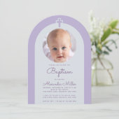 Baptism Arch Foto Lavendel Paarse Kruis & Script Kaart (Staand voorkant)