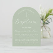 Baptism Arch Sage Green Modern Handschrift & Kruis Kaart (Staand voorkant)