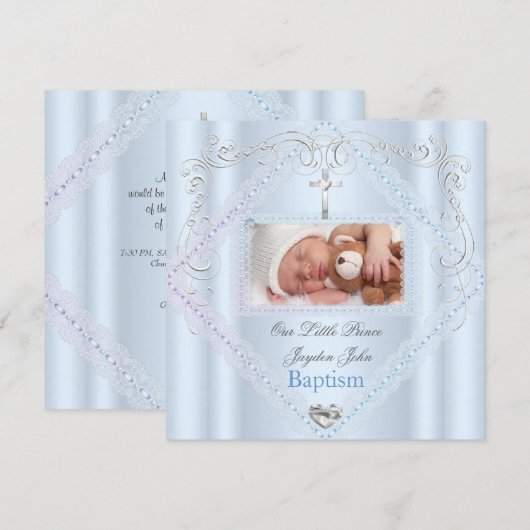 Baptism Baby Boy Blue Christening Cross Prince 2 Kaart (Voorkant / Achterkant)