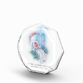 Baptism Baby Boy Blue Flowers Cross Fotoblokken (Rechts)