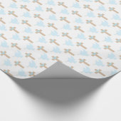 Baptism Baby Boy Blue Wrapping Paper Cadeaupapier (Hoek)