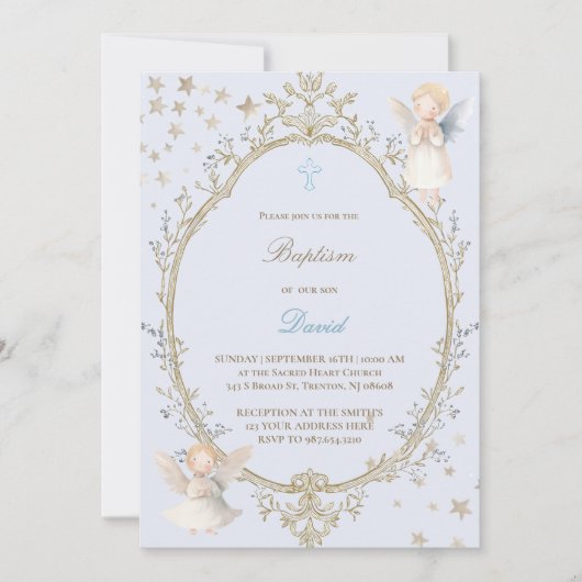 Baptism baby boy Invitation Kaart (Voorkant)