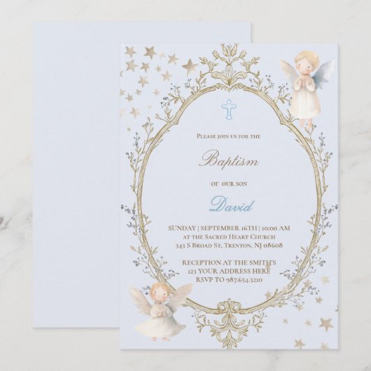 Baptism baby boy Invitation Kaart (Voorkant / Achterkant)