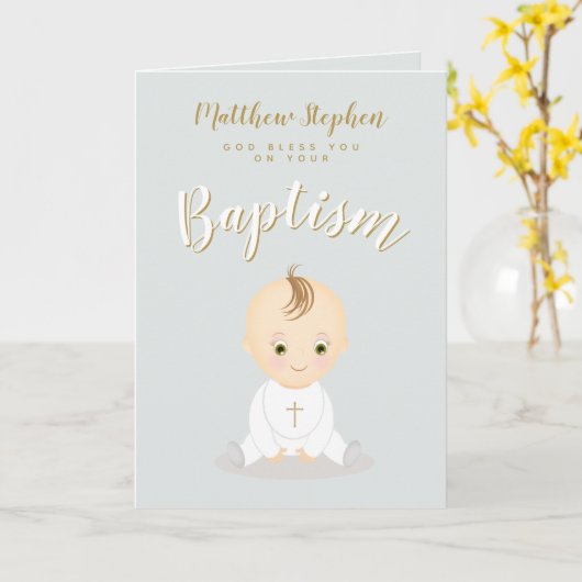 Baptism Baby Boy Kaart (Gele Bloem)