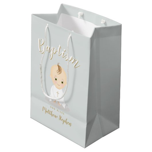 Baptism Baby Boy Medium Cadeauzakje (Achterkant Gekanteld)