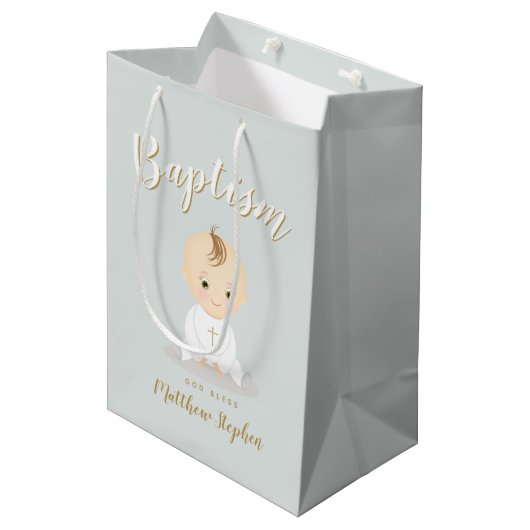 Baptism Baby Boy Medium Cadeauzakje (Voorkant Gekanteld)