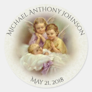 Baptism Baby Boy of GIrl engelen bidden Ronde Sticker