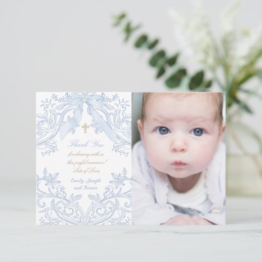 Baptism baby boy thank you card kaart (Staand voorkant)