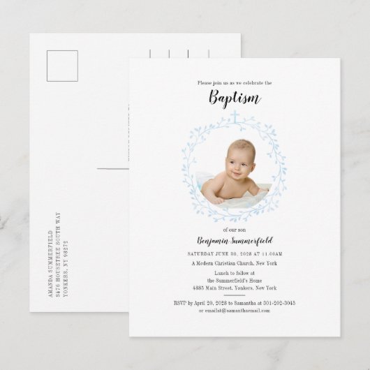 Baptism Baby Foto Christelijke Religieuze Gebeurte Uitnodiging Briefkaart (Voorkant / Achterkant)