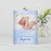 Baptism Baby Foto van Boy Blue Lace Kaart (Staand voorkant)