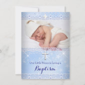 Baptism Baby Foto van Boy Blue Lace Kaart (Voorkant)
