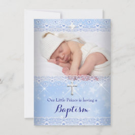 Baptism Baby Foto van Boy Blue Lace Kaart