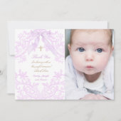 Baptism baby girl lilac design thank you card (Voorkant)