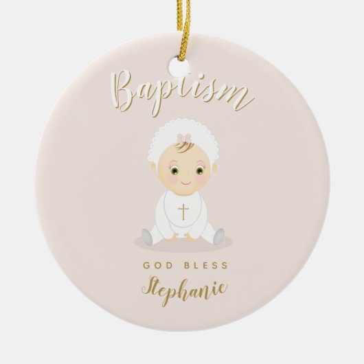 Baptism Baby Girl met Bonnet Keramisch Ornament (Voorkant)