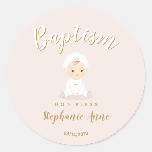 Baptism Baby Girl met Bonnet Ronde Sticker (Voorkant)