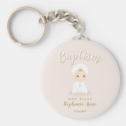 Baptism Baby Girl met Bonnet Sleutelhanger (Voorkant)
