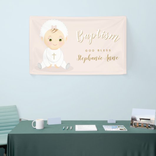 Baptism Baby Girl met Bonnet Spandoek (Beurs)