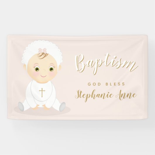 Baptism Baby Girl met Bonnet Spandoek (Horizontaal)