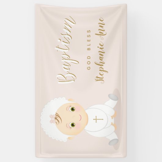 Baptism Baby Girl met Bonnet Spandoek (Verticaal)