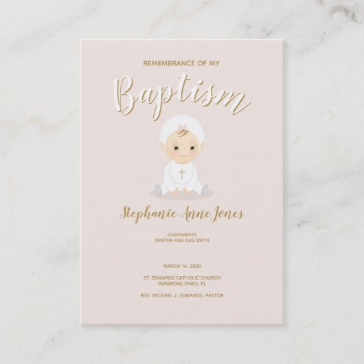 Baptism Baby Girl met Bonnet Visitekaartje (Voorkant)