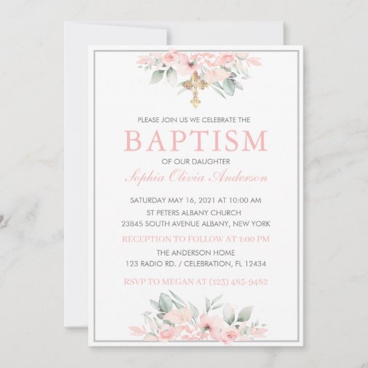 Baptism Baby Girl Uitnodiging Roze Stationery (Voorkant)